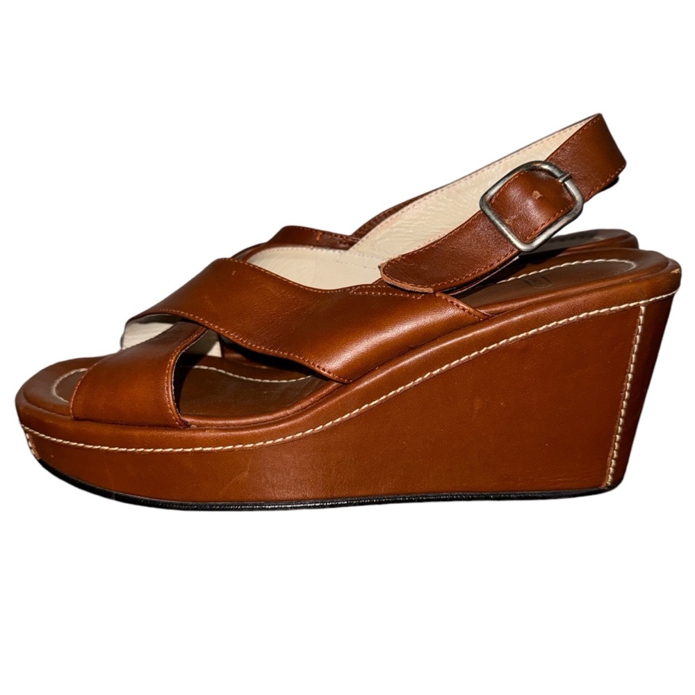 Coach Brown Leather Criss Cross Wedge Sandals 8